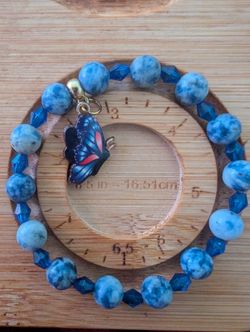 8mm Blue Dot Jasper Butterfly Bracelet