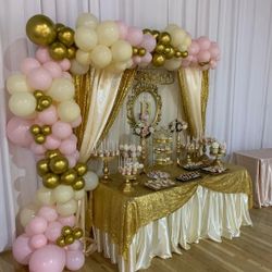 Candy Table Set Up With Balloon Garland For All Occasions