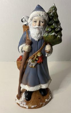 Vintage 11 inch Ceramic Santa Claus carrying Tree Gift Puppy Home Decor