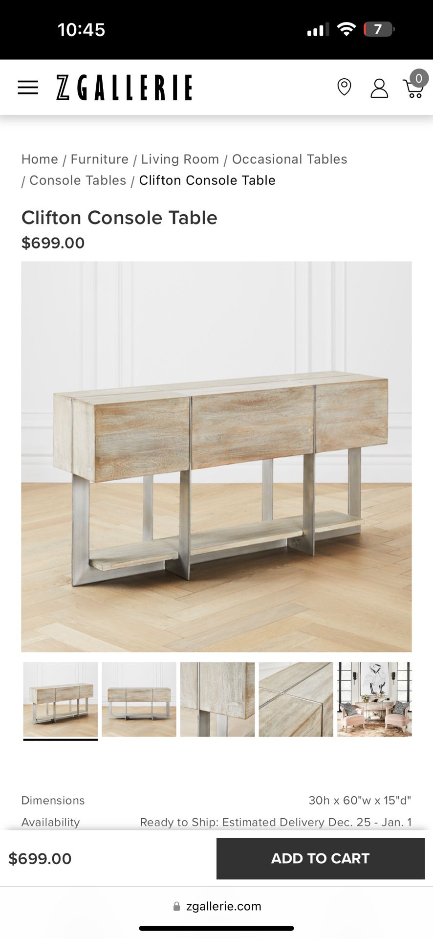 Z Gallerie Console Table 