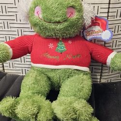 Vintage Animal Adventure Frog Santa  Christmas Red Scarf  Soft Fluffy Cute