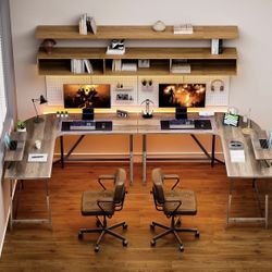 55'' L Shaped Gaming Table, Ergonomic Corner Computer Desk for Home Office Study Writing Workstation