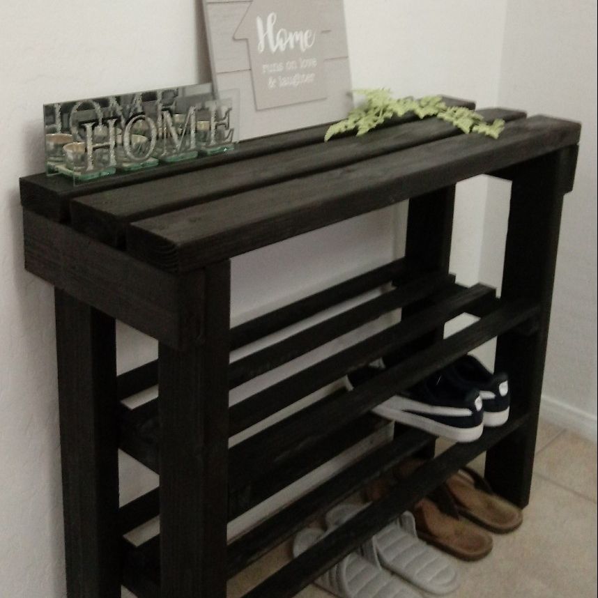 30"H X 36"W X 12"D (3 Planks) 🌱Solid Wood Shoe Rack/Console Table with 2 Shelves ::: Black 
