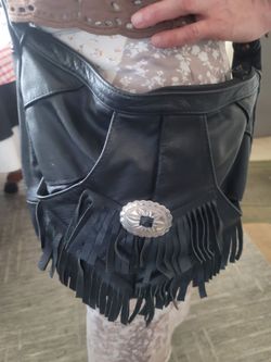 Vintage Black Leather Fringe Shoulder Bag