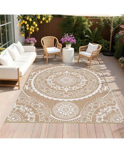 Brandnew Waterproof Outdoor Rug 6x9, Plastic Straw Patio Mat, Paisley Teal Reversible Camping Rug, UV Resistant Indoor Outdoor RV Mat Carpet For Deck,