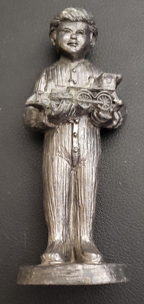 Vintage Pewter Boy With Train