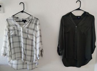 2pc Iz Byer Women's Blouses (White Plaid 2XL & Olive XL)