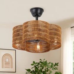 GetLedel 19.7" Scalloped Rattan Ceiling Fan with Remote and Light - Brown