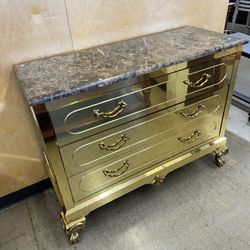 Modern Regency Brass-Clad Chest of Drawers with Marble Top By Harden Furniture