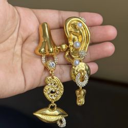 Schiaparelli Inspired Gold and Pearl Statement Earrings
