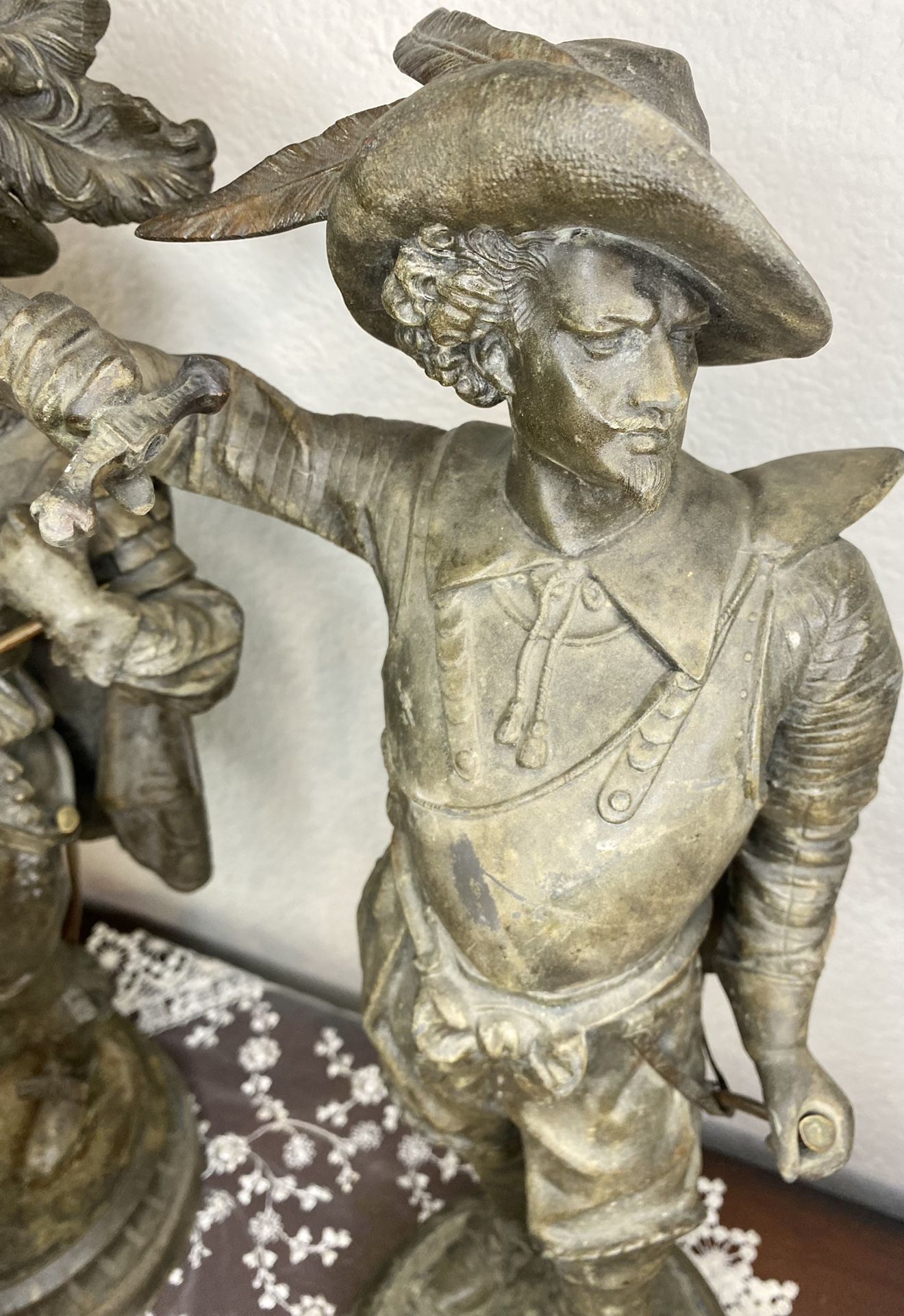 Antique 1800’s Century Don Juan & Don CaesarBronze Metal Statues 19.1/2” Tall Musketeers Sculptures.