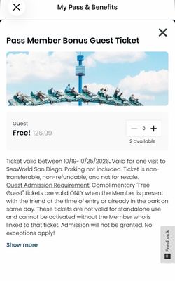 Seaworld Last two tickets for today 10/25