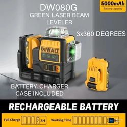 SALE. DEWALT DW089G GREEN LASER BEAM 360 DEGREE X 3. BATTERY, CHARGER AND CASE INCLUDED. 12 VOLTS 