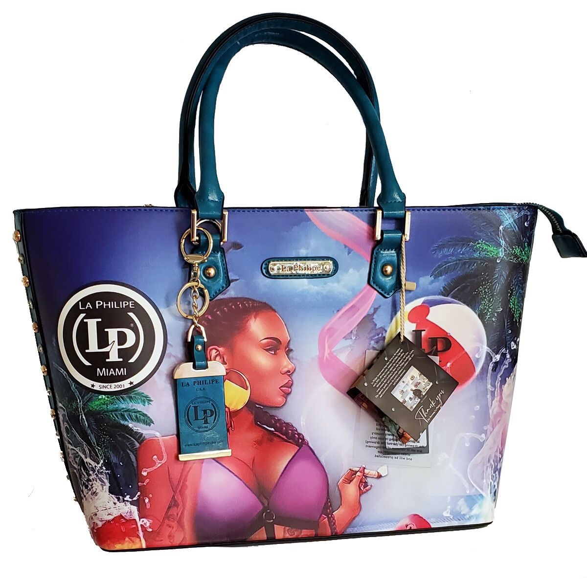 La Philipe Miami Bag Lips Rhinestone Artist LP Travel Purse Nwt Tote Clutch