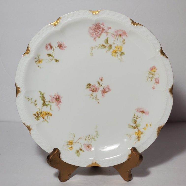 Antique Haviland Limoges France Plate Pink Yellow Flowers
