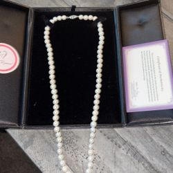 GORGEOUS STRAND OF CULTURED PEARLS, Long Length 24” With Sterling Silver And Diamond Pea Clasp, 8-9 mm, Brand New, Never Worn! 