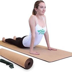Cork Yoga Mat, 75” x 26”, Shock Absorbent, Sweat-resistant, Nonslip Organic Cork Yoga Mat