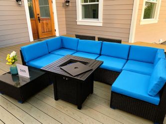 Outdoor Sectional Sofa Set with Fire Pit Table, we finance $ Deliver