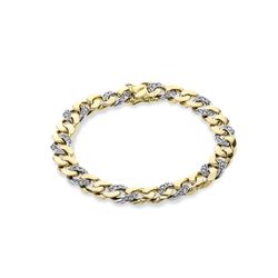 14K Curb Link Chain with Diamonds 💎❤️🤙🏾 14K yellow and white gold 9.00 mm curb link chain bracelet with 60 round diamonds with a total combined wei