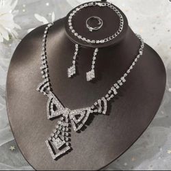 4pcs Rhinestone Wedding Party Prom Jewelry Set 
