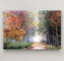 Renditions Gallery Home Wall Art Pictures Pathway through the Misty Autum Forest Canvas Hanging Prints for Living Room Office Decorations - 24"X36" LT