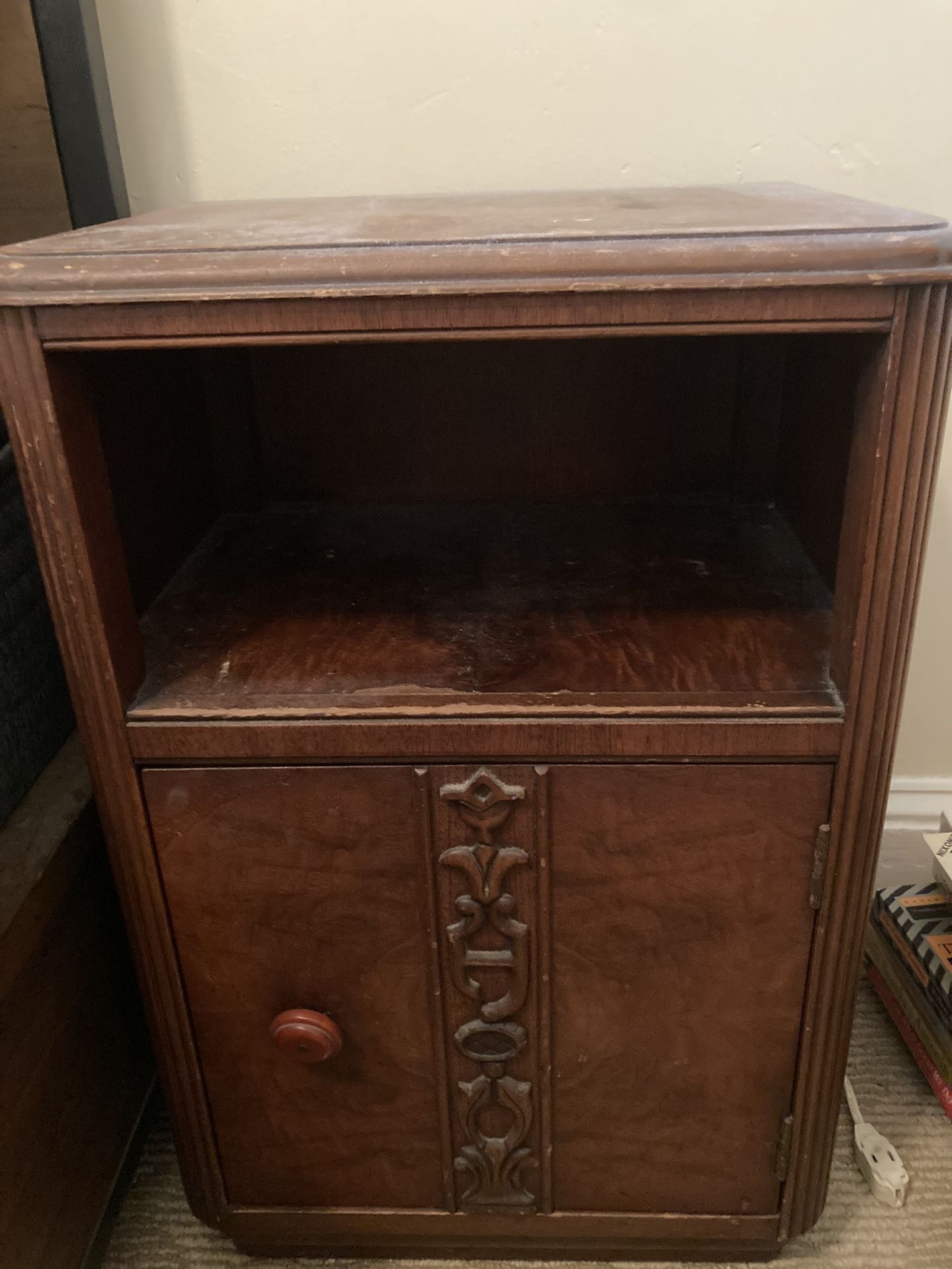 Vintage Wooden Nightstand / End Table β Carved Detail
