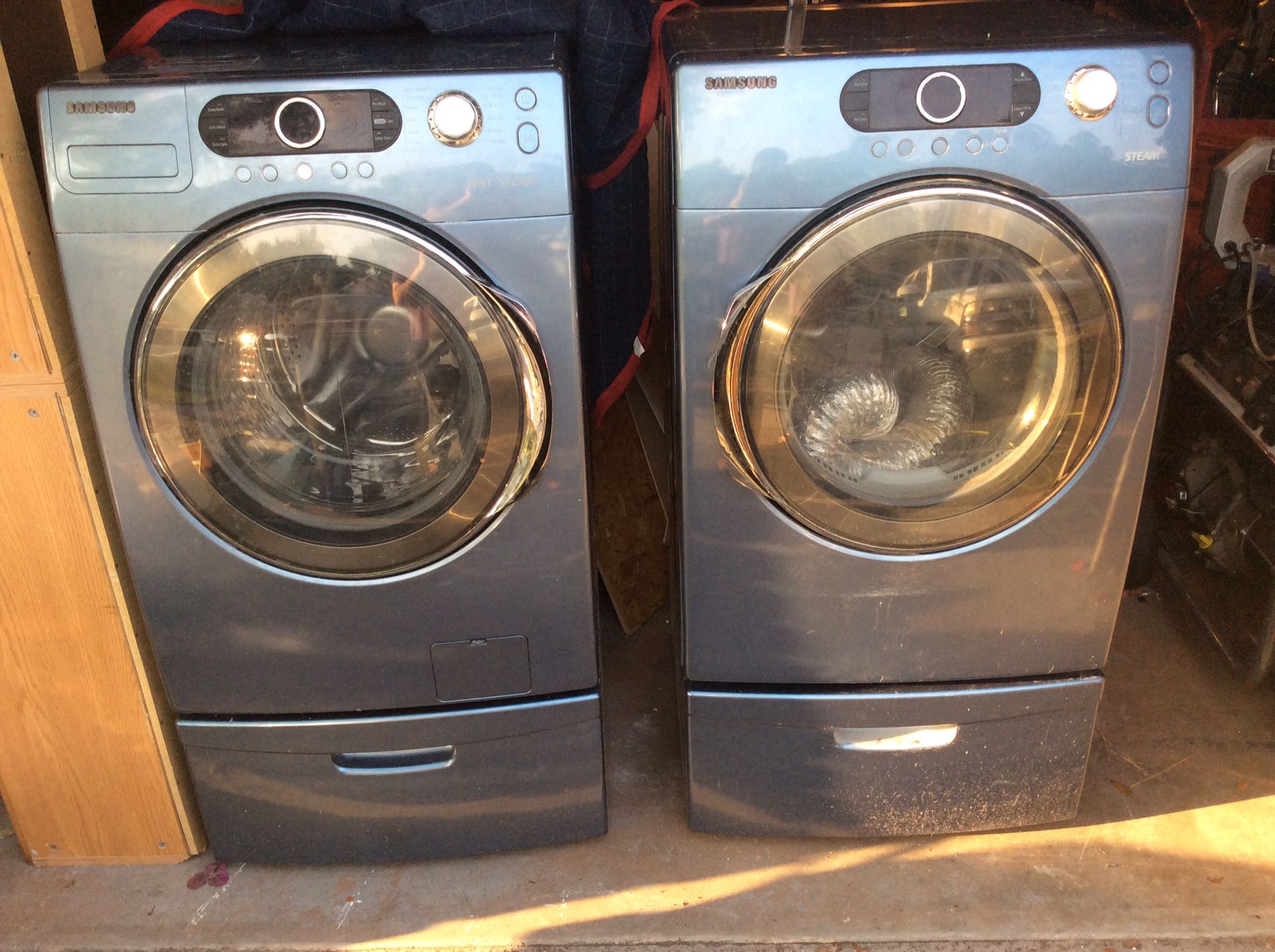 Blue Samsung washer and gas dryer w/ storage; ONLY $425!!!