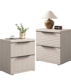 SICOTAS Fluted Night Stand Set 2 - Modern Nightstand with 2 Large Drawers, 22 Inch Wide Bedside Table for Bedroom, Mid Century Bed Side Tables Bedroom