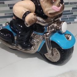 Motorcycle Bulldog Cookie Jar