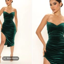 Fashion Nova Green Velvet Straight Forward Dress