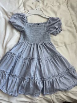Polo by Ralph Lauren Light Blue Smocked Puff-Sleeve Tiered Dress