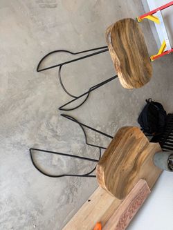 Set of 2 Wood and Metal Bar Stools