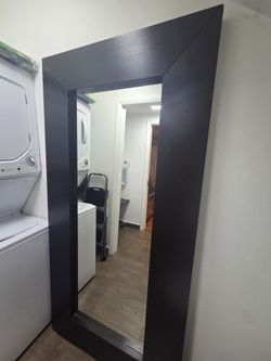 Large Floor Mirror with Dark Wood Frame