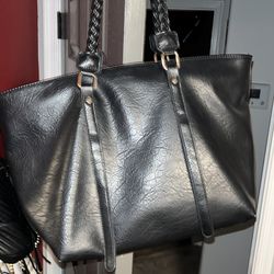 Large Black Leather Tote Bag – Fits Laptop – Work/School Bag