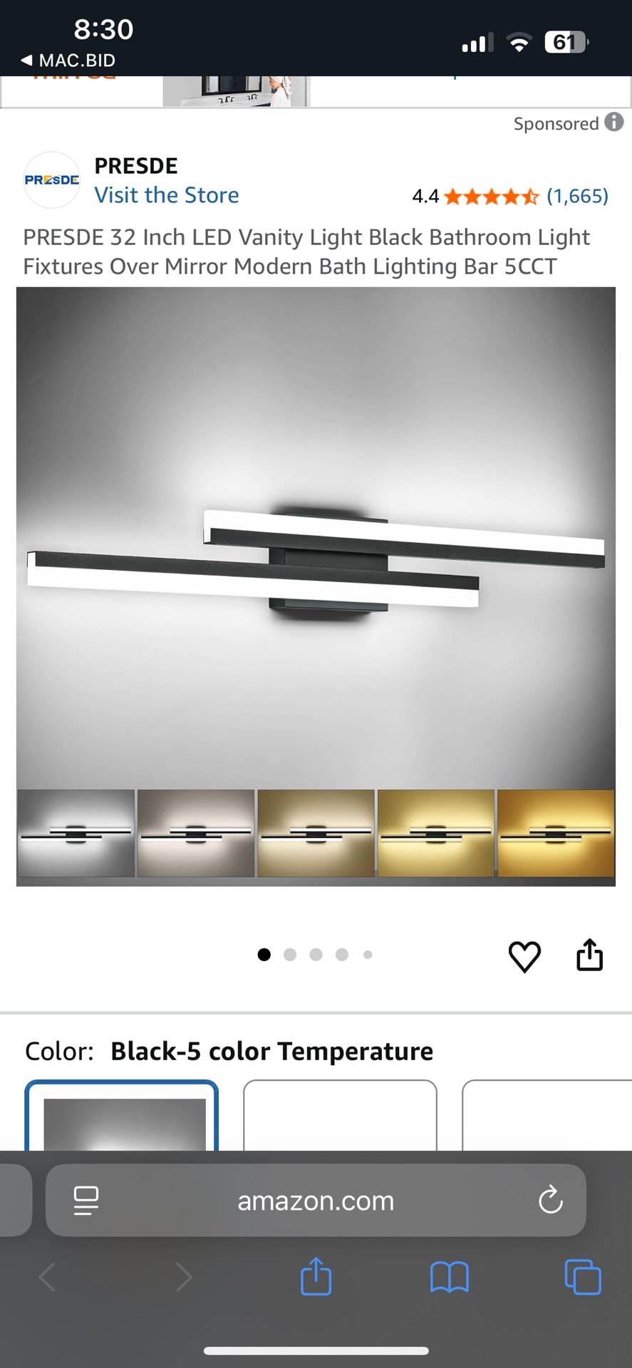 Presde 32” Black LED Bathroom Vanity Light Fixture