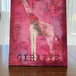 Vintage Safari Map Giraffe Canvas Art - Pink