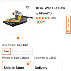 10” Dewalt Wet Tile Saw