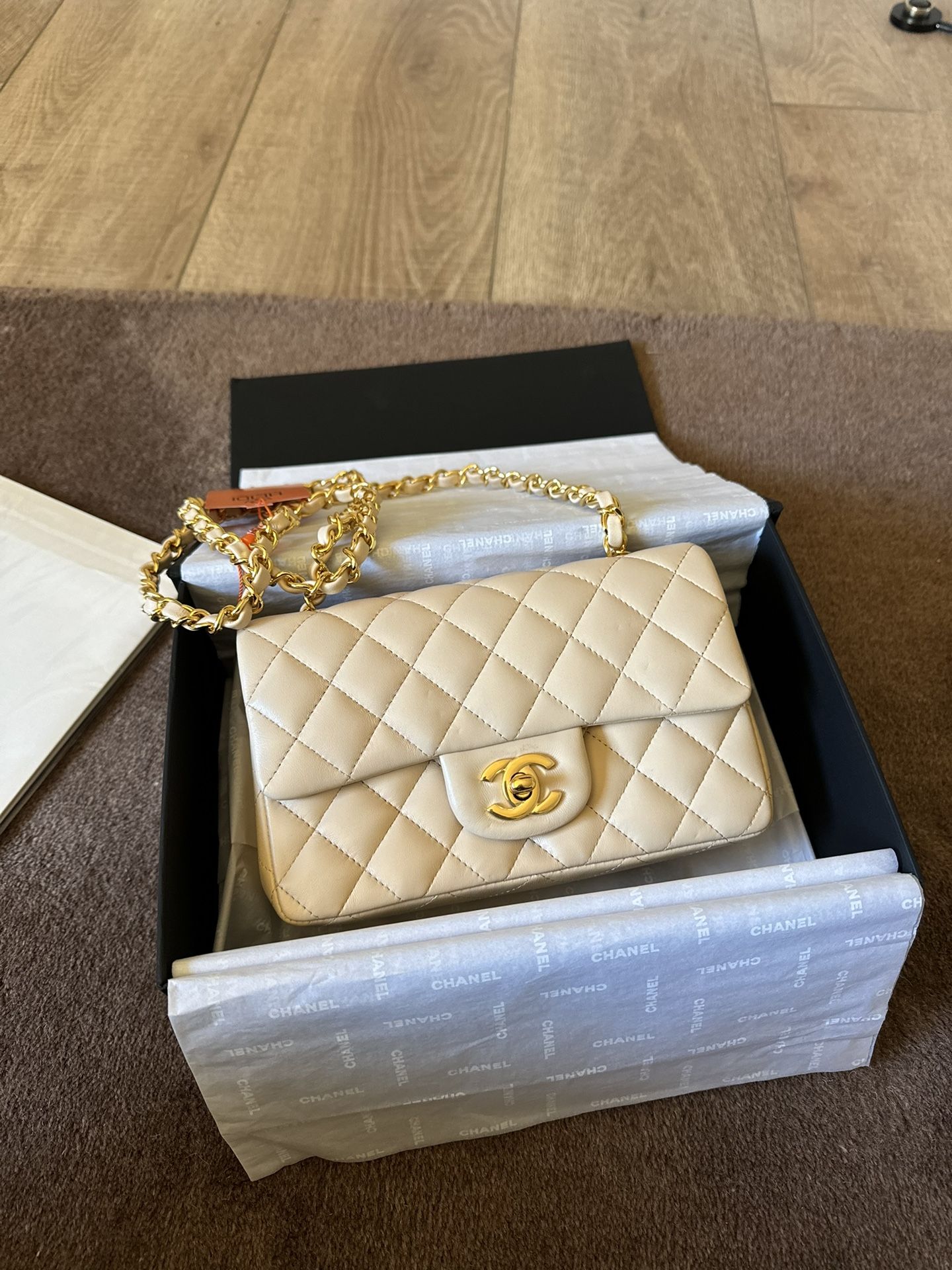 Beige Crossbody Chain Bag