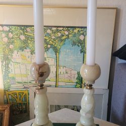 Vintage Onyx And Brass Candle Holder