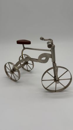 Metal Tricycle Sculpture with Wooden Seat