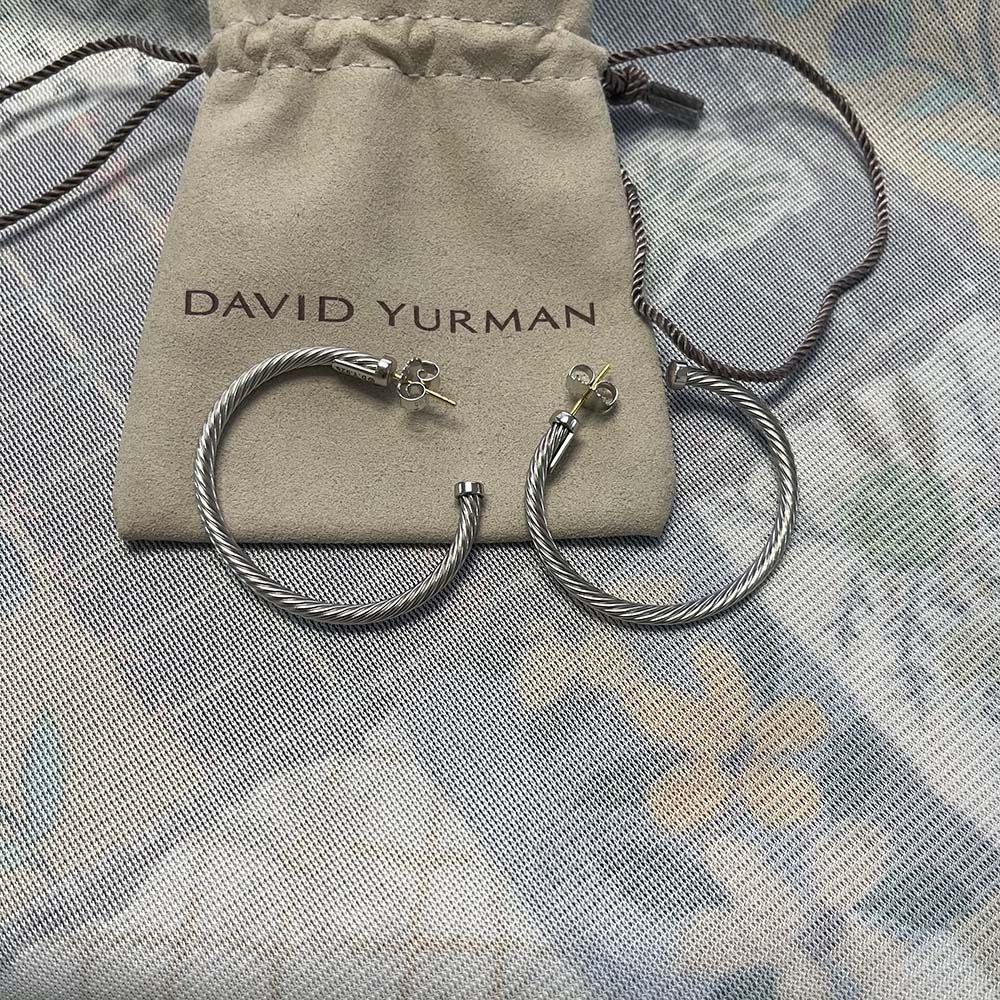 L Cable Hoop Earrings in Sterling Silver