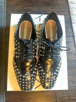 Zara Trafaluc Black Studded Oxford Lace-Up Shoes | Size 40 (US 9)