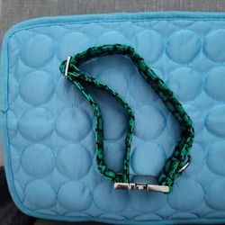 Green Floral Dog Collar Silver Hardware