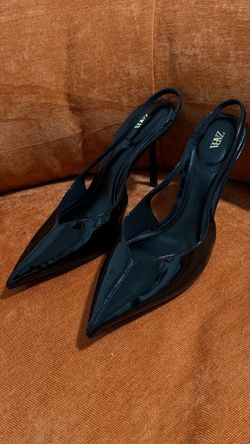 Zara Black Patent Slingback Heels – Size 38