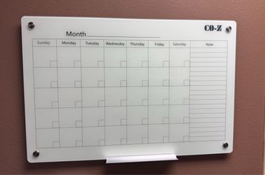 35.5”W x 23.5”H  - Magnetic Glass Calendar Board