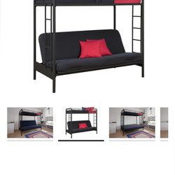 Black Metal Bunk Bed With Futon 