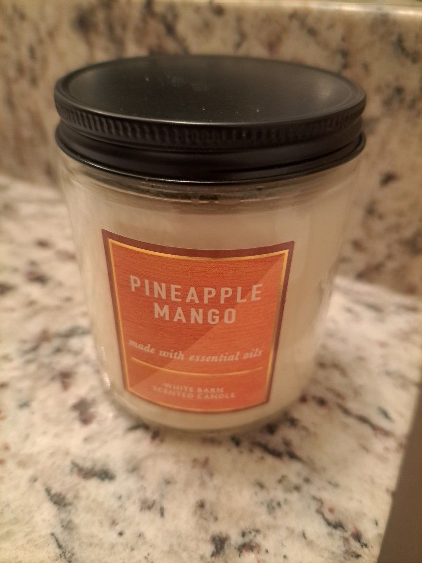 New, Bath And Body Works Candle, pineapple Mango, 1 Wick, Home Decor, Car, White, Orange, Stocking Stuffer