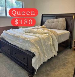 Queen bed frame with mattress