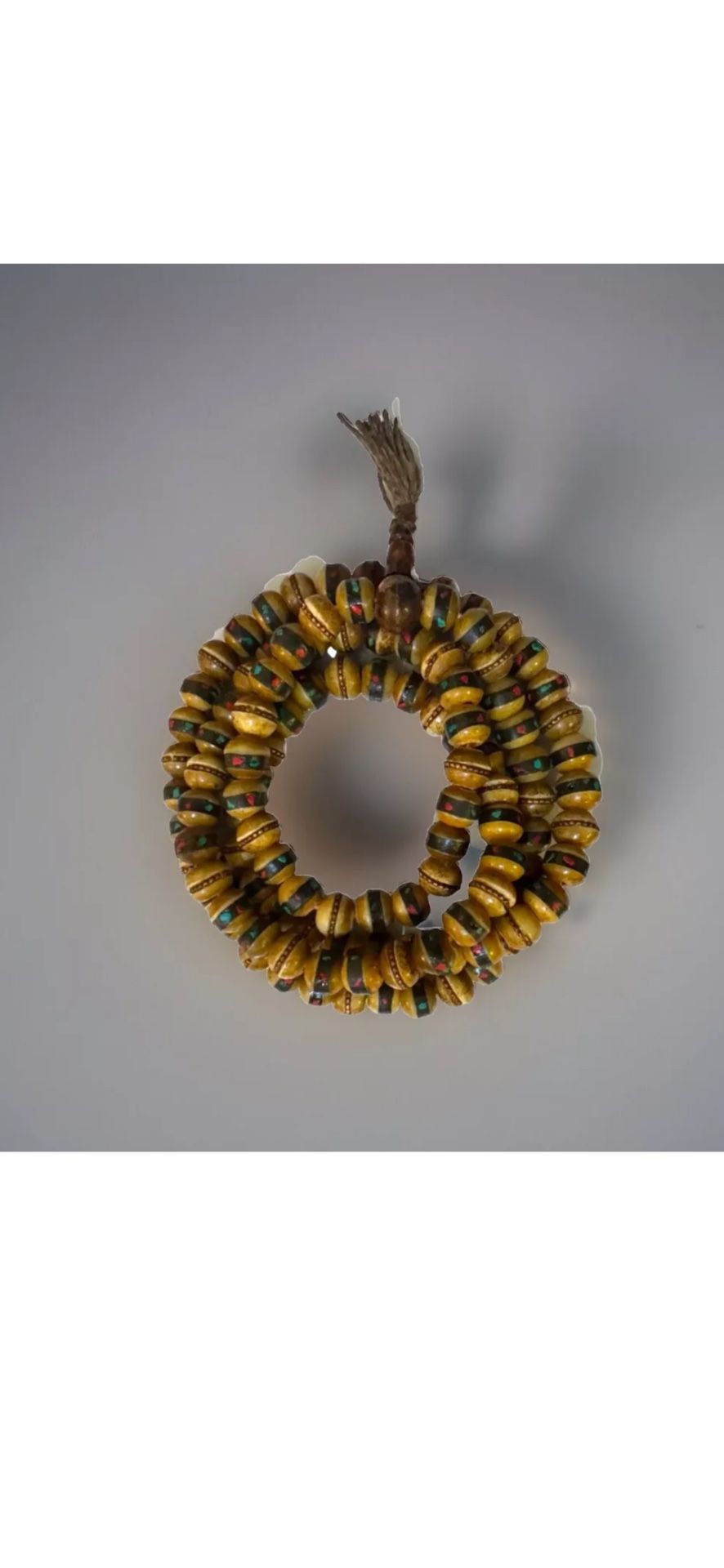 Vintage 108 yak bone prayer & yoga rosary mala with inlay turquoise & coral stone 35”inch long