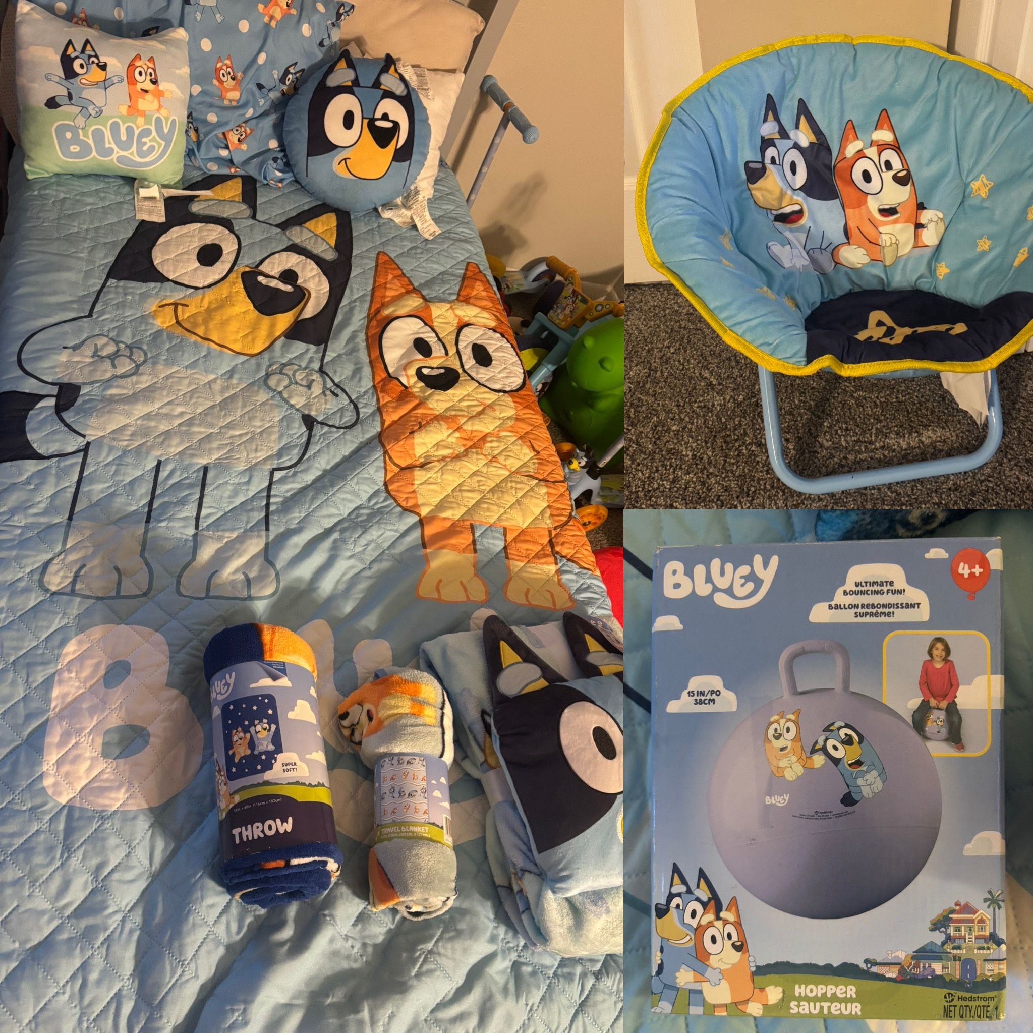 Bluey twin bedroom set with folding chair